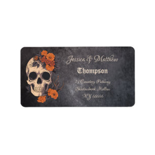 Orange Blume Elegante Skull Minimalistische Hochze Adressaufkleber