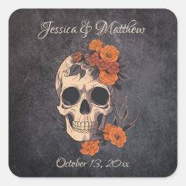 Orange Blume Eleganter Hochzeitsticker Quadratischer Aufkleber