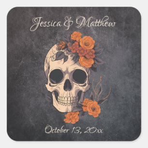 Orange Blume Eleganter Hochzeitsticker Quadratischer Aufkleber