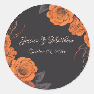 Orange Blume Eleganter Hochzeitsticker Runder Aufkleber