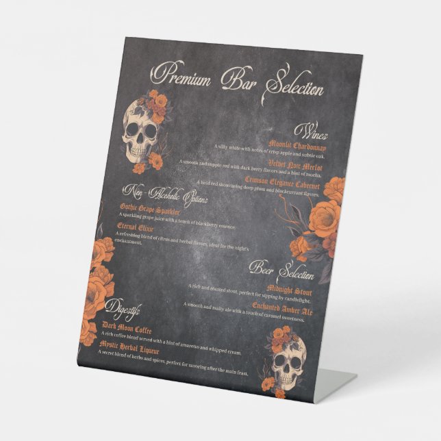 Orange Blume Elegantes Getränkemenü Sockelschild (Vorderseite)