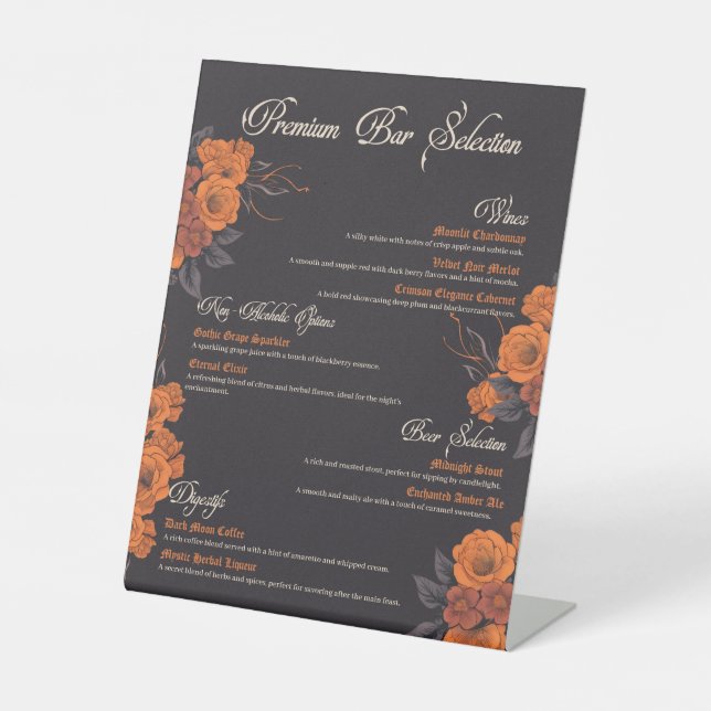 Orange Blume Elegantes Getränkemenü Sockelschild (Vorderseite)