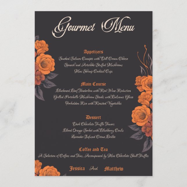 Orange Blume elegantes Gourmetmenü Menükarte (Vorderseite)