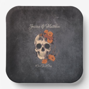 Orange Blume Elegantes Skull Minimalistische Hochz Pappteller