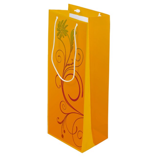 Orange Blume Geschenktüte Für Weinflaschen (Vorderseite Schrägansicht)