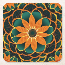 Orange Blume Kaleidoskop Rechteckiger Pappuntersetzer