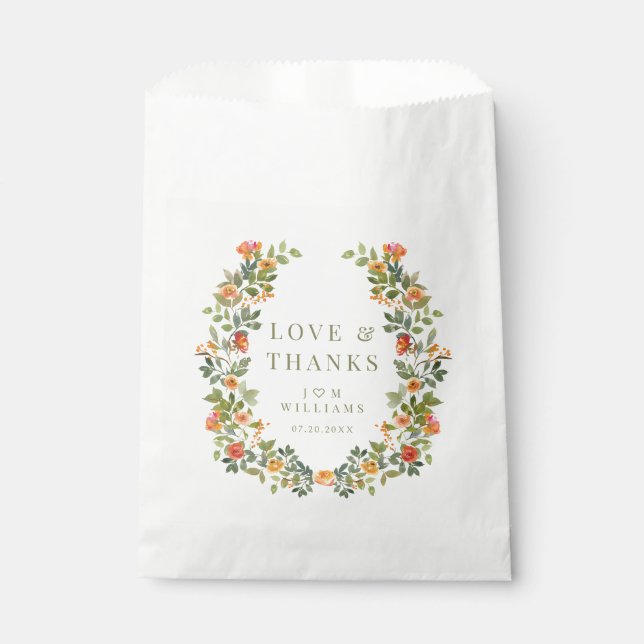 Orange Blume Kranz Hochzeit danke Ihnen für Tasche Geschenktütchen (Vorderseite)
