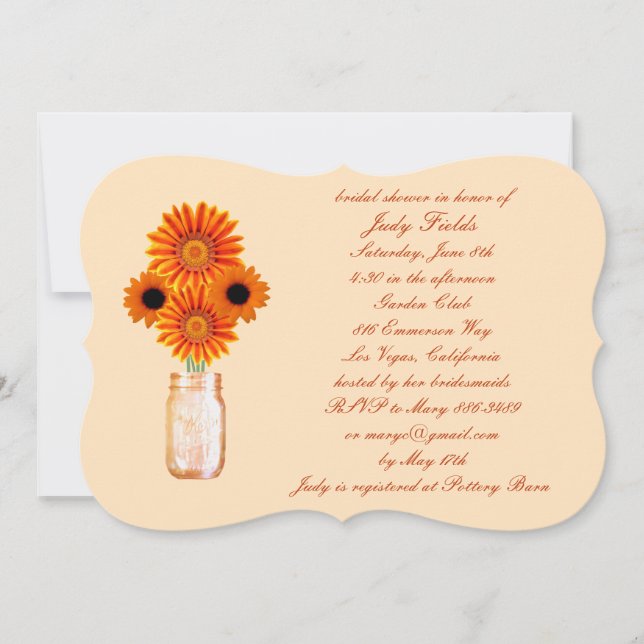 Orange Blume Mason Jar Bridal Dusche Einladung (Vorderseite)