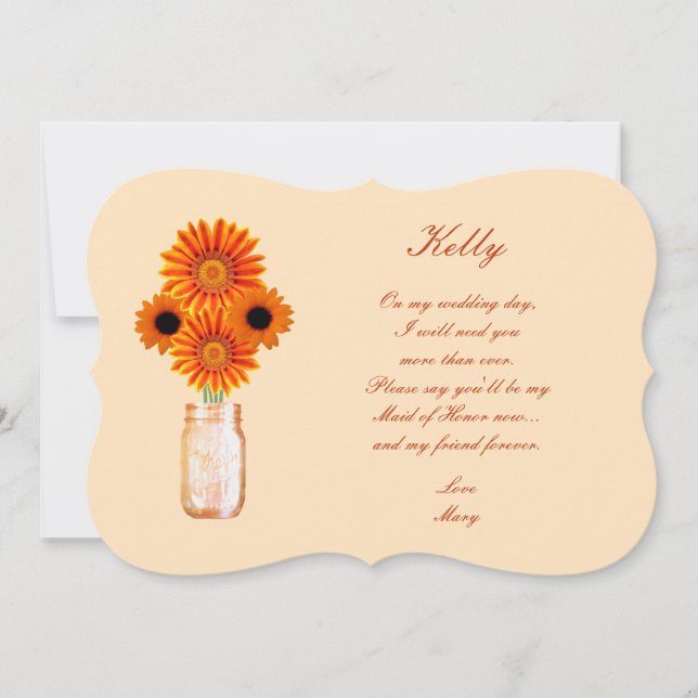 Orange Blume Mason Jar Trauzeugin Card Einladung (Vorderseite)