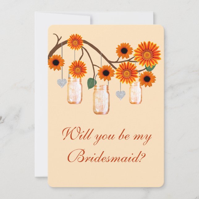 Orange Blume Mason Jars Bridesmaid Card Einladung (Vorderseite)