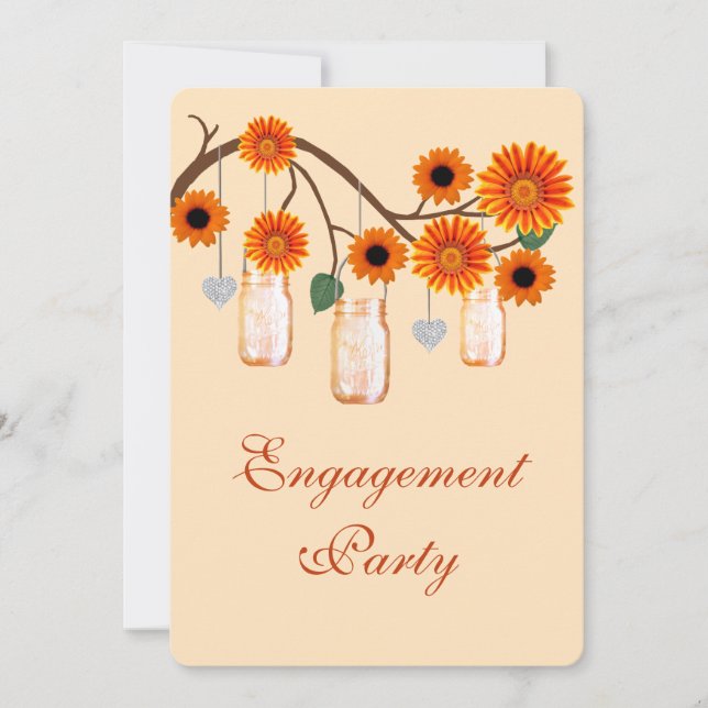 Orange Blume Mason Jars Engagement Party einladen Einladung (Vorderseite)