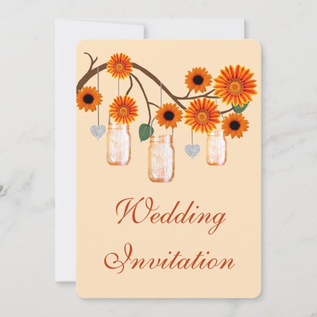 Orange Blume Mason Jars Hochzeitseinladung Einladung (Vorderseite)