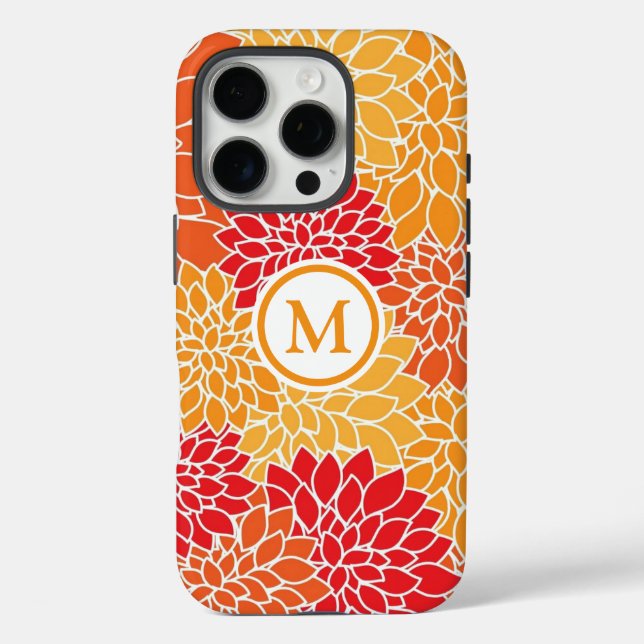 Orange Blume Muster Monogram iPhone 16 Pro Hülle (Rückseite)