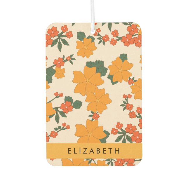 Orange Blume, Muster von Blume, Ihr Name Autolufterfrischer (Vorderseite)