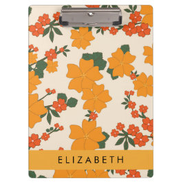 Orange Blume, Muster von Blume, Ihr Name Klemmbrett