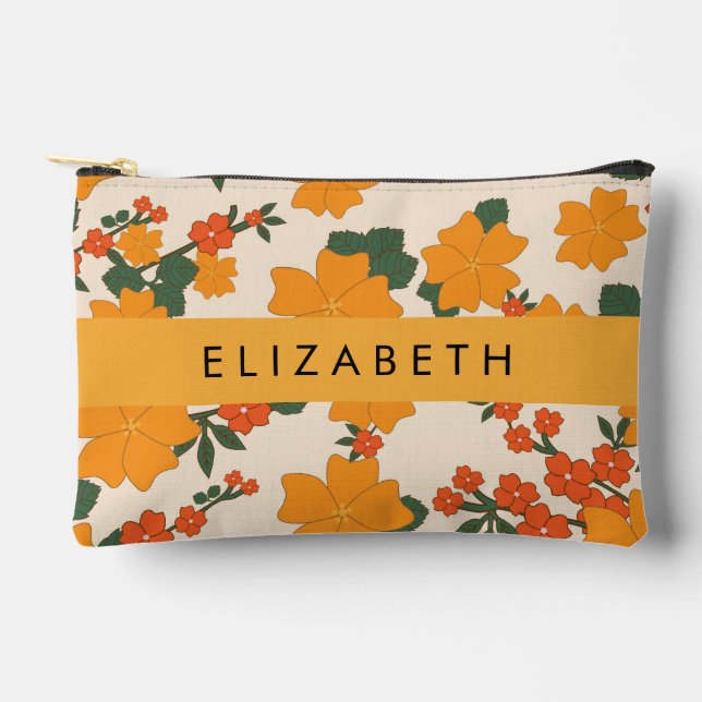 Orange Blume, Muster von Blume, Ihr Name Zubehörtasche (Vorderseite)