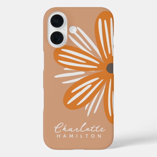 Orange Blume Personalisiert Name iPhone 16 Hülle (Rückseite)