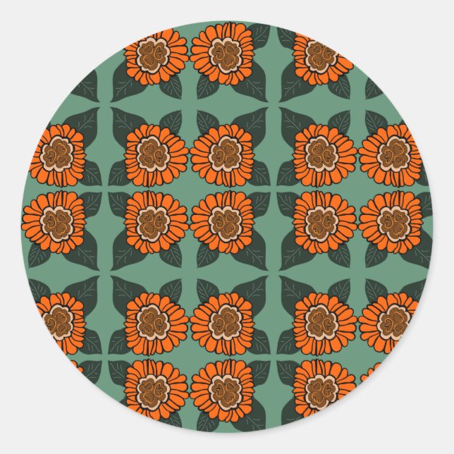 Orange Blume Runder Aufkleber (Vorderseite)