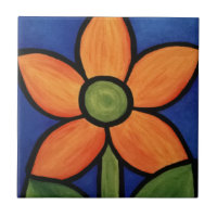 Orange Blumen-blauer Himmel-bunte Malerei