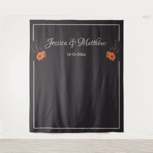 Orange Blumen Elegant Minimalistische Hochzeitskul Wandteppich