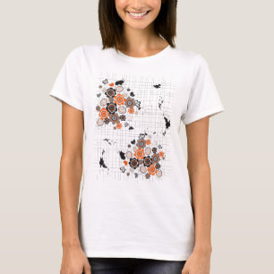 Orange Blumen-Kükengrunge-Tinte befleckt T-Shirt