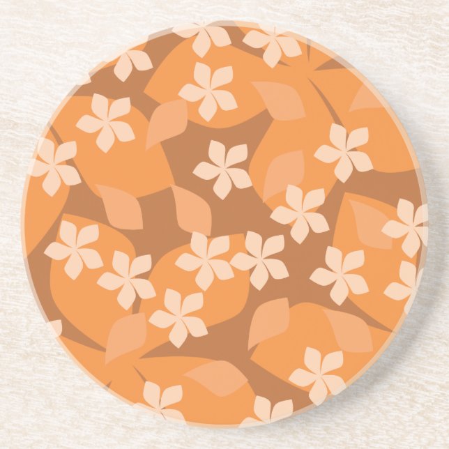 Orange Blumen. Retro Blumenmuster Untersetzer (Vorne)
