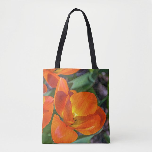 Orange Blumen Taschen-Tasche Tasche (Vorderseite)