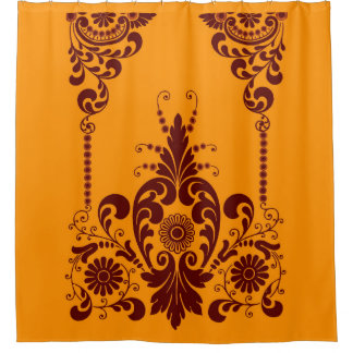 orange Blumen und Schnörkel Druck Duschvorhang