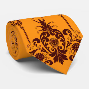 orange Blumen und Schnörkel Druck Krawatte