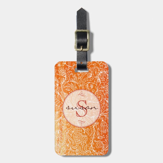 Orange Blumenlinie Kunst-kundenspezifische Gepäckanhänger (Vorderseite vertikal)