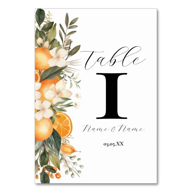 Orange Blumenmenüs Tischnummern Blume Bridal (Vorderseite)