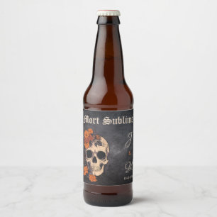 Orange Blumiges Elegantes Totenkopf-Monogramm Hoch Bierflaschenetikett