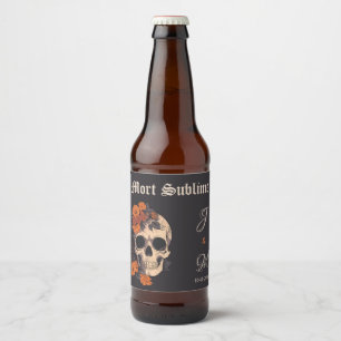 Orange Blumiges Elegantes Totenkopf-Monogramm Hoch Bierflaschenetikett