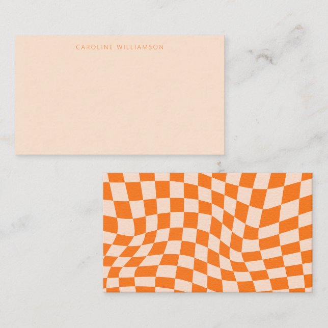 Orange Blush Abstrakt Checkerboard Individuelle Na Mitteilungskarte (Vorne/Hinten)