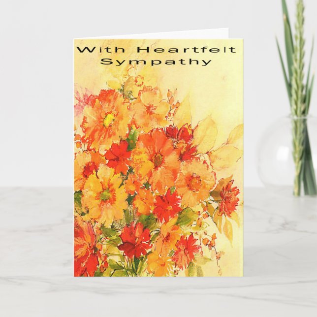 Orange Blüten Herzklopfen Beileid Karte (Vorderseite)