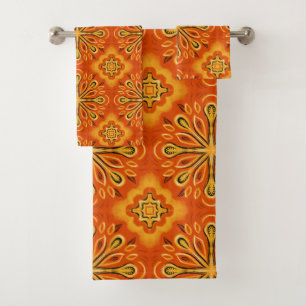 Orange Boho Abstrakte Blume Muster dekorativ Badhandtuch Set