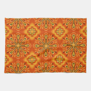 Orange Boho Abstrakte Blume Muster dekorativ Geschirrtuch