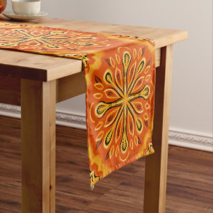 Orange Boho Abstrakte Blume Muster dekorativ Kurzer Tischläufer