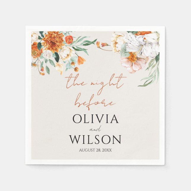 Orange Boho Fall Floral Wedding Serviette (Vorderseite)