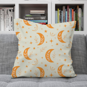 Orange Boho Mond- und Sternenmuster   Kissen