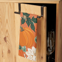 Orange Boho Pumpkin Autumn Floral Pattern Geschirrtuch