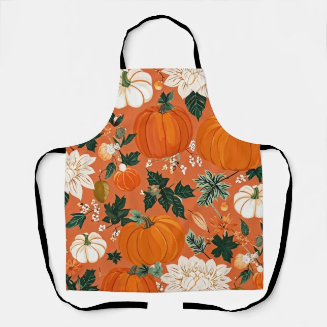 Orange Boho Pumpkin Autumn Floral Pattern Schürze (Vorderseite)