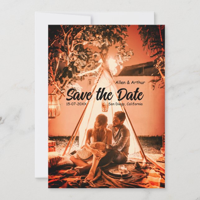 orange boho Save the Date QR Website-Namen phot hi (Vorderseite)