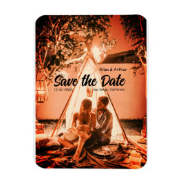 orange boho Save the Date QR Website-Namen phot hi Magnet