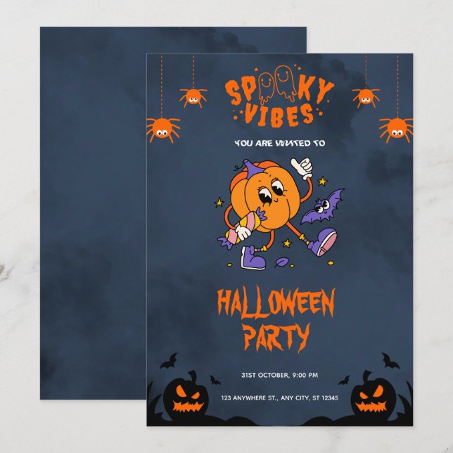 Orange Bold Halloween-Party Einladung (Vorne/Hinten)