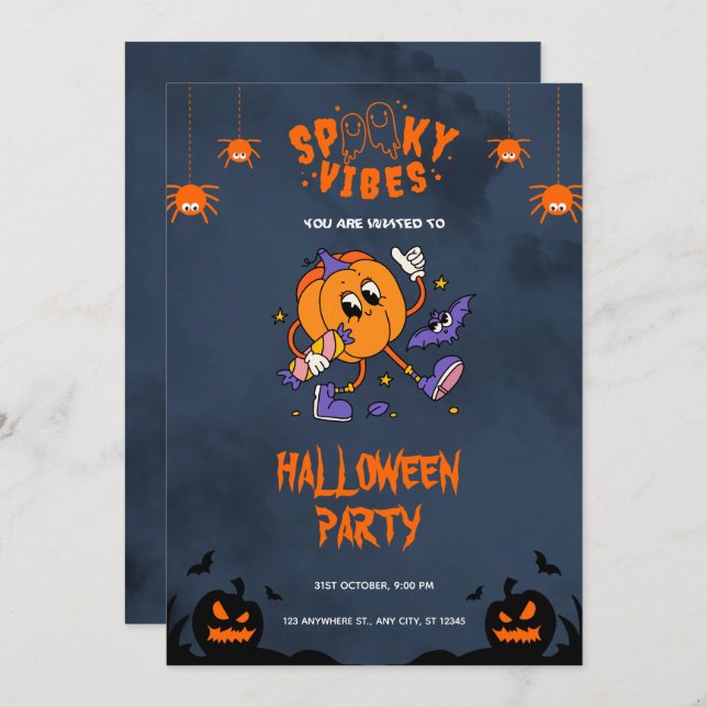 Orange Bold Halloween Party Invitation (Devant / Derrière)