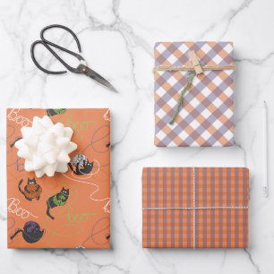 Orange Boo-gezänktes Kätzchen Halloween Geschenkpapier Set