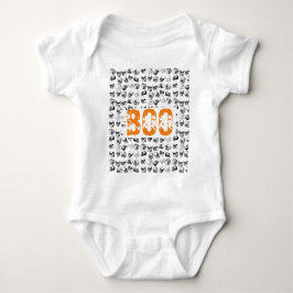 Orange Boo Halloween Spooky Skull Pattern Baby Strampler