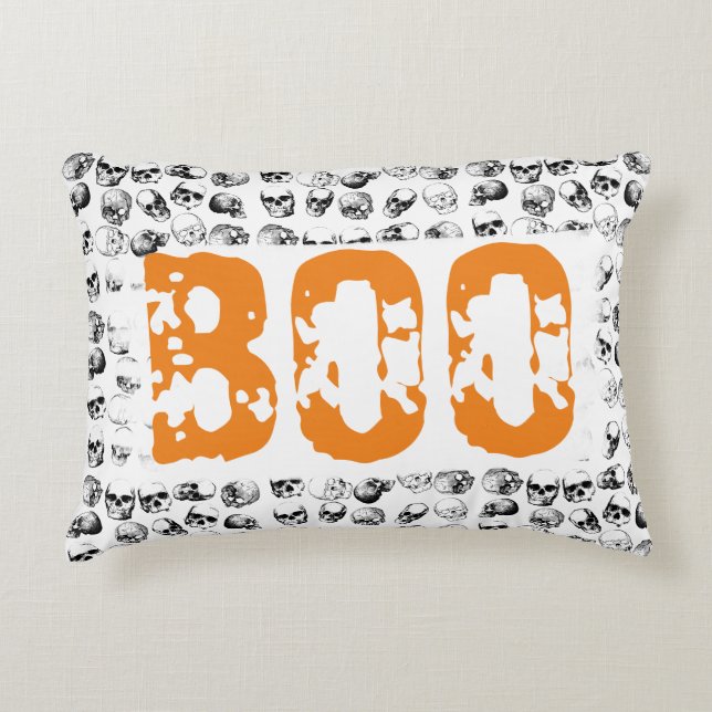 Orange Boo Halloween Spooky Skull Pattern Dekokissen (Vorderseite)