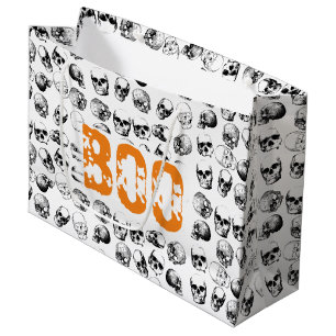 Orange Boo Halloween Spooky Skull Pattern Große Geschenktüte